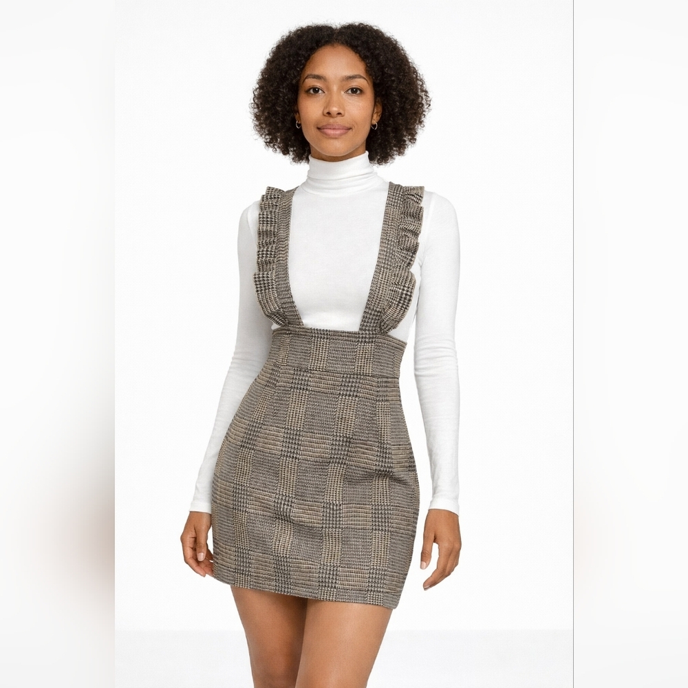 Houndstooth High-Waist Suspender Dress / Pinafore Dress